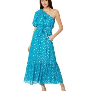 Lilly Pulitzer Blue Tiered Ruffled One-Shoulder Sundress